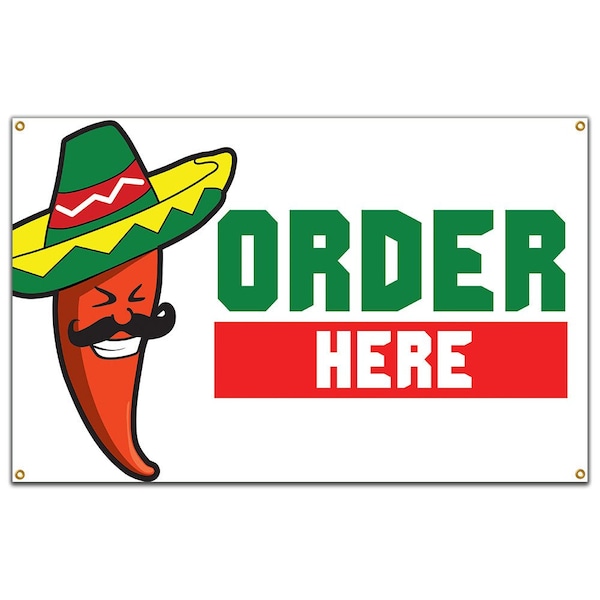 Order Here Banner Heavy Duty 13 Oz Vinyl with Grommets Single Sided